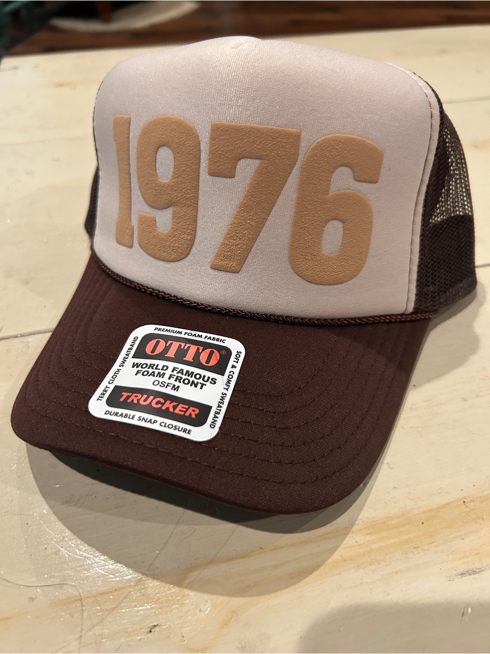 OTTO Brown & Cream Foam Front Trucker Hat with 1976 Appliqué